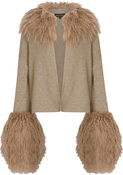 Yün Dokuma Ceket - Deri Yaka ve Manşetler