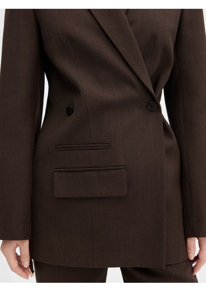 Asimetrik Çift Düğmeli Blazer Ceket Şık Tasarım ve Yün Kumaş