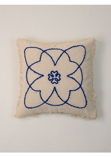 Keten Püsküllü Mavi Bohem Punch Kırlent Yastık Kılıfı