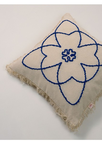 Keten Püsküllü Mavi Bohem Punch Kırlent Yastık Kılıfı modelleri