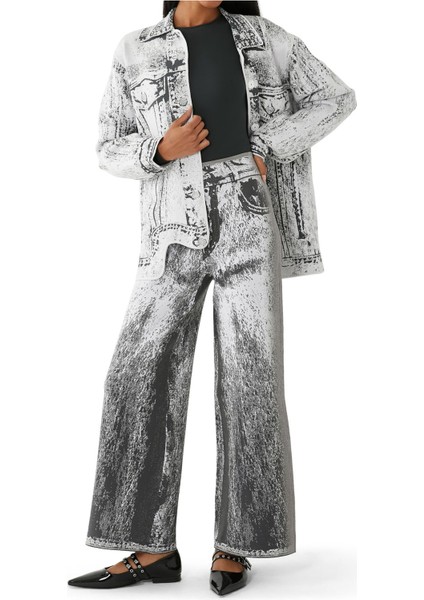Hana Denim Desenli Oversize Ceket