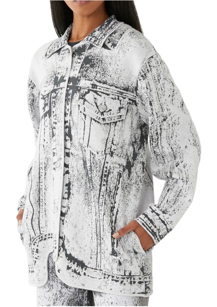Hana Denim Desenli Oversize Ceket
