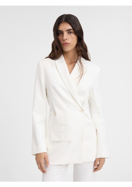 Modern Crossover Double Breasted Blazer Yapılandırılmış Omuzlu Fitted Ceket