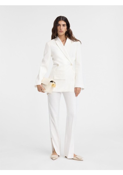 Modern Crossover Double Breasted Blazer Yapılandırılmış Omuzlu Fitted Ceket