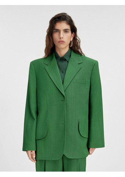 Şık Oversized Blazer Yüksek Kalite Viskon ve Ipek Karışımı