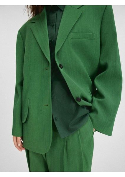 Şık Oversized Blazer Yüksek Kalite Viskon ve Ipek Karışımı
