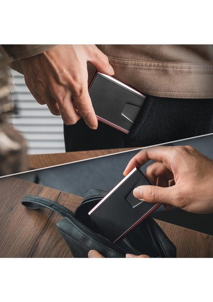 Ince Minimalist Alüminyum Kart Cüzdanı Rfıd Engelleme Pop Up Tasarımı