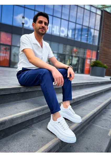 KB-X10 Kuback Beyaz Cilt Beyaz Yüksek Taban Günlük Spor Ayakkabı