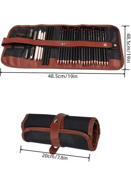 Kara Kalem Çizim Seti, Eskiz Kalem Seti, Dereceli Kalem Set, Tonlama-Rulo KALEMLIKLI-31PARÇA