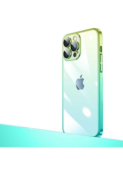 Apple iPhone 12 Pro Uyumlu Parlak Renk Geçişli Kamera Korumalı Rntc Senkron Kapak-Pembe-Yeşil
