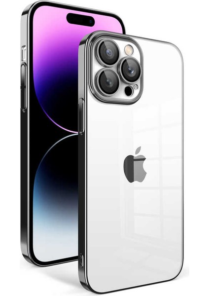 Apple iPhone 14 Pro Max Kılıf Kamera Korumalı Renkli Çerçeveli Rntc Garaj Kapak-Siyah