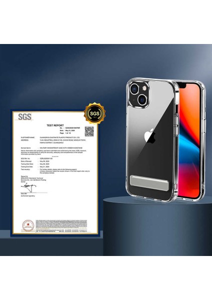 Apple iPhone 14 Plus Uyumlu Standlı Şeffaf Silikon Rntc L-Stand Kapak-Renksiz
