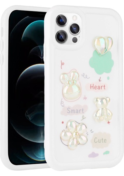 Apple iPhone 13 Pro Max Kılıf Kabartma Figürlü Parlak Rntc Toys Silikon Kapak-Beyaz