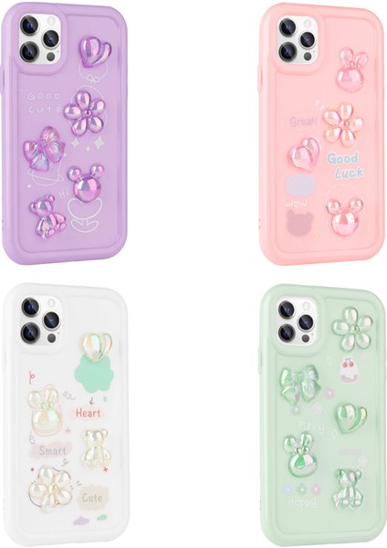 Apple iPhone 13 Pro Max Kılıf Kabartma Figürlü Parlak Rntc Toys Silikon Kapak-Beyaz