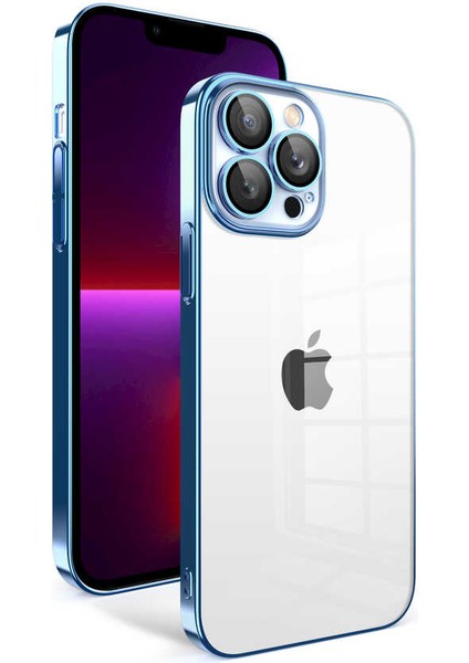 Apple iPhone 13 Pro Uyumlu Kamera Korumalı Renkli Çerçeveli Rntc Garaj Kapak-Mavi Açık