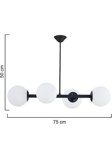 Luxury Modern Tasarım Siyah 4'lü Beyaz Glop Camlı Avize