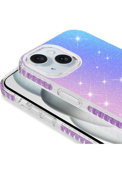 Apple iPhone 15 Kılıf Parlak Renk Geçişli Rntc Velle Kapak-Pembe Koyu