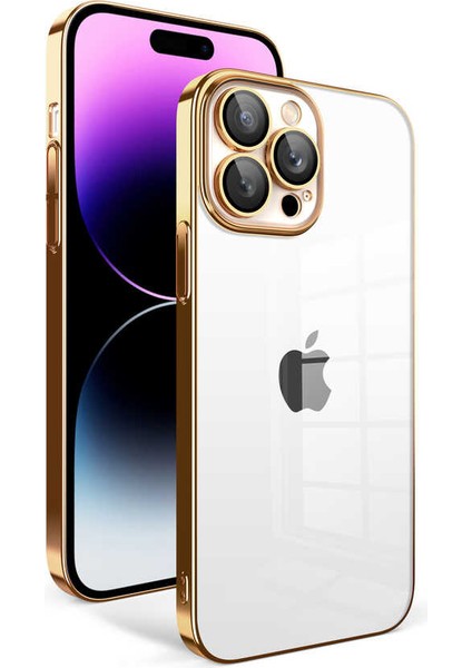 Apple iPhone 14 Pro Max Uyumlu Kamera Korumalı Renkli Çerçeveli Rntc Garaj Kapak-Gold