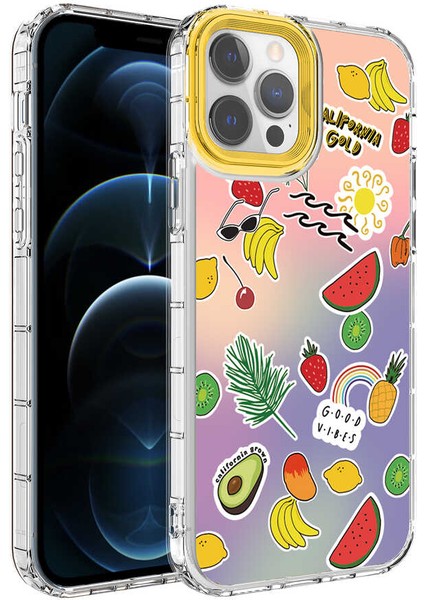 Apple iPhone 12 Pro Max Uyumlu Kamera Korumalı Renkli Desenli Sert Silikon Rntc Korn Kapak-No4