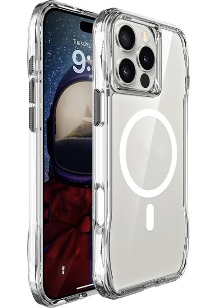 Apple iPhone 16 Pro Kılıf Magsafe Şarj Özellikli Airbagli Şeffaf Rntc Incek Kapak-Şeffaf