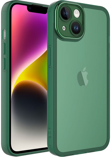 Apple iPhone 14 Plus Uyumlu Kamera Korumalı Transparan Rntc Post Kapak-Koyu Yeşil