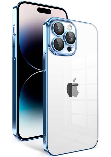 Apple iPhone 14 Pro Uyumlu Kamera Korumalı Renkli Çerçeveli Rntc Garaj Kapak-Mavi Açık