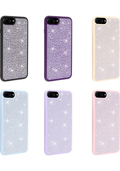 Apple iPhone 8 Plus Uyumlu Parlak Taşlı Tasarım Rntc Ston Kapak-Lila