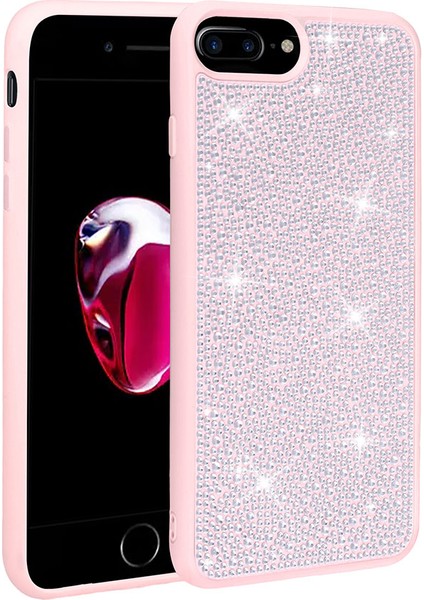 Apple iPhone 8 Plus Uyumlu Parlak Taşlı Tasarım Rntc Ston Kapak-Lila