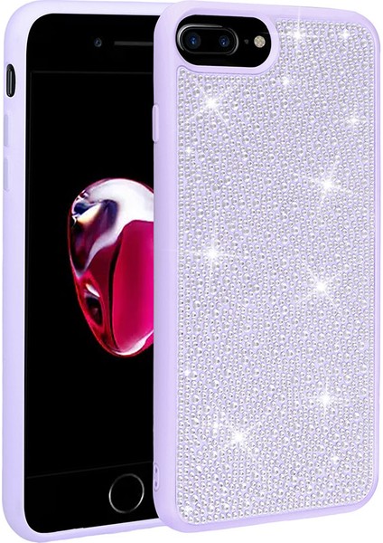 Apple iPhone 8 Plus Uyumlu Parlak Taşlı Tasarım Rntc Ston Kapak-Lila
