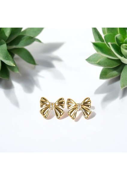 Zirkon Taş Detaylı Fiyonk Gold Küpe