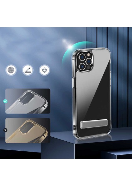 Apple iPhone 14 Pro Max Uyumlu Standlı Şeffaf Silikon Rntc L-Stand Kapak-Renksiz