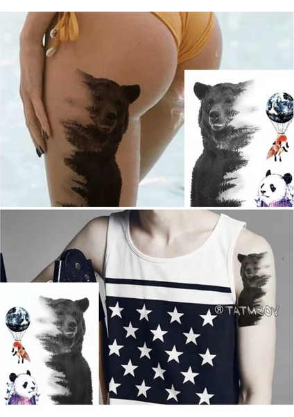 Ayı ve Panda Model Göğüs Altı Tribal Kol Bacak Göbek Bel Bölgesi Sırt Vücut Geçici Dövme Tattoo
