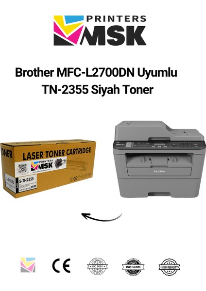 Brother MFC-L2700DN Uyumlu TN-2355 Siyah Toner