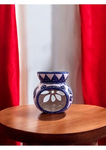 Mavi Çiçek Desenli El Yapımı Çini Buhurdanlık modelleri