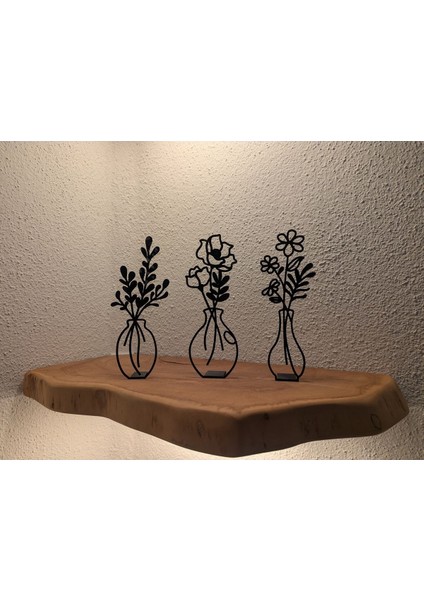 3 Lü Dekoratif Obje Siyah Vazolar Çiçekli, Ev Dekorasyon Objesi Sade, Şık, Minimal Dekoratif Set