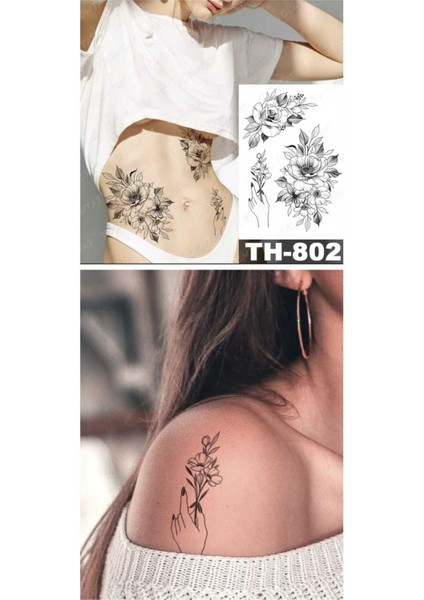 Gül Model Göğüs Altı Tribal Kol Bacak Göbek Bel Bölgesi Sırt Vücut Geçici Dövme Tattoo