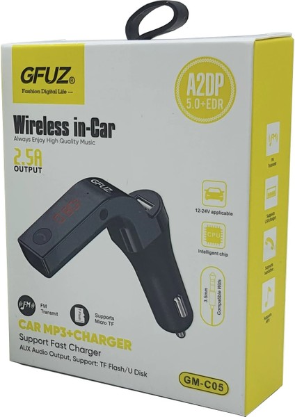 Araba Fm Mp3 Çalar Kablosuz Bluetooth 5.0 Gfuz® GM-C05
