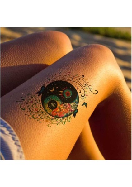 Renkli Ying Yang Kol Bacak Omuz Sırt Bel Geçici Dövme Tatto