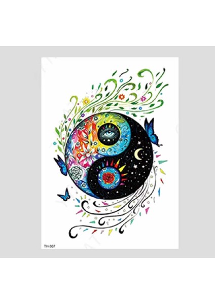 Renkli Ying Yang Kol Bacak Omuz Sırt Bel Geçici Dövme Tatto