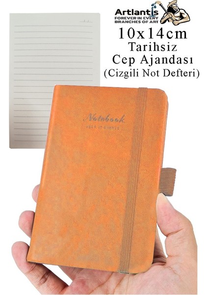Sert Kapak Tarihsiz Ajanda 10X14 cm 1 Adet Sert Kapak Lastikli Not Defteri Cep Ajandası Çizgili Kalem Tutuculu Thermo