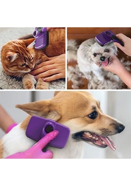 Otomatik Temizlenebilen Tuşlu Pratik Kedi Köpek Tüy Toplama Fırçası ( Lisinya )