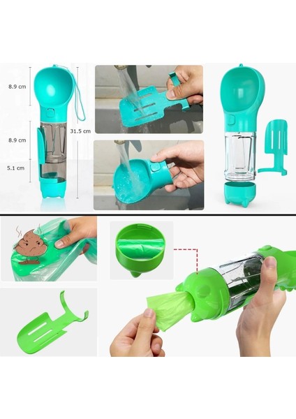 Taşınabilir Hazneli Mama Kaplı ,kaka Poşetli Kedi,köpek SULUĞU-300ML ( Lisinya )