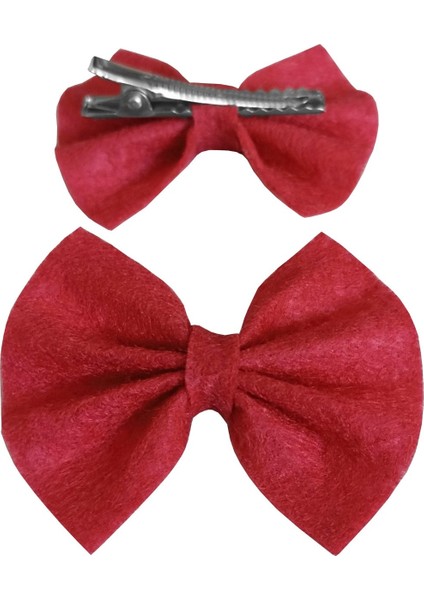 Keçe Papyonlu Kedi Köpek Tokası 4.5-5.5 cm Kırmızı ( 2 Adet )