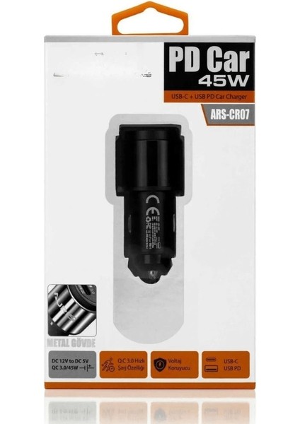 45w pd usb oto şarj kafa hızlı şarj çakmaklık adaptörü, usb-c ve usb-a çıkışlı, ıphone ve android uyumlu ( lisinya )