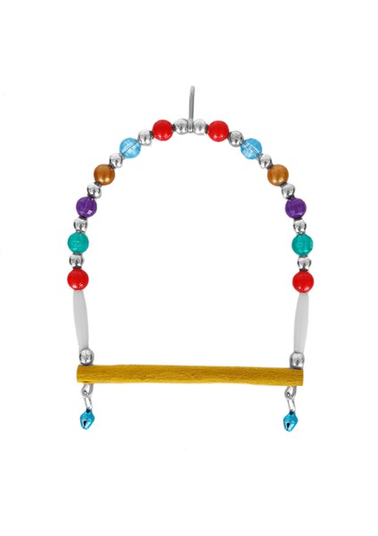 Ahşap Tünekli Şeffaf Boncuklu Kuş Salıncağı 10-12 cm Renkli