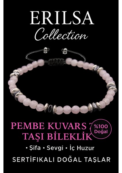 Ürün Adı: Sertifikalı Fasetli Aaa+ Terahertz ve Pembe Kuvars Taşı Bileklik – Ince Model Şefkat ve Aşk