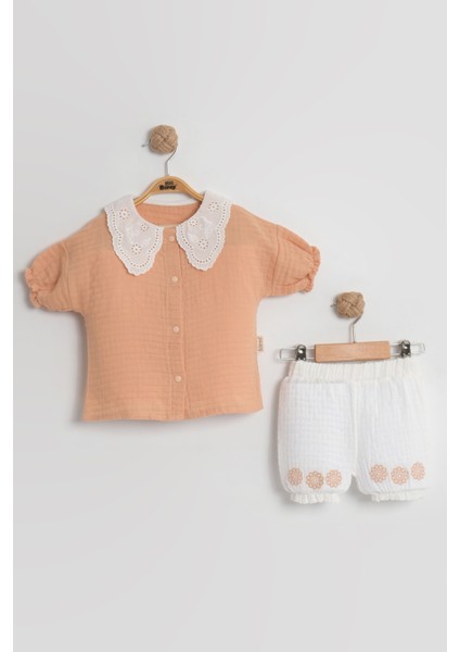 Organik Pamuk Dantel Yakalı Gömlek & Şort Takımı - 9-12-18 Ay Kız Bebek Için