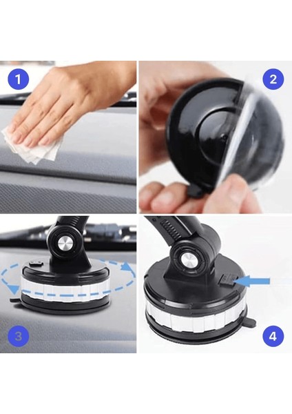 Jel vantuzlu cama takılabilen güçlü 360 derece dönebilen ayarlanabilir araç ıçi vantuzlu telefon tutucu ( lisinya )