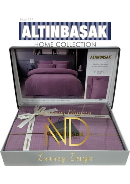 Jakarlı Saten Çift Kişilik Nevresim Takımı Dıamond Puce