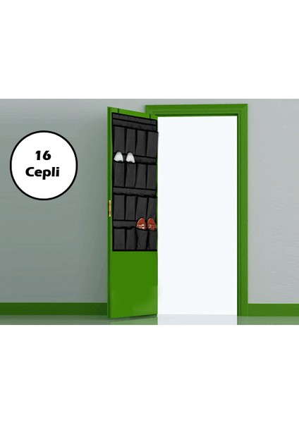 16 Cepli Kapı Arkası Çok Amaçlı Organizer - Siyah